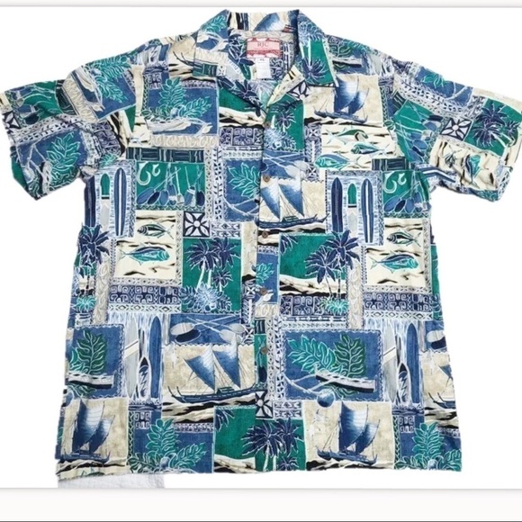 RJC Hawaiian Tropical Print Button Up Shirt Green - Picture 7 of 7